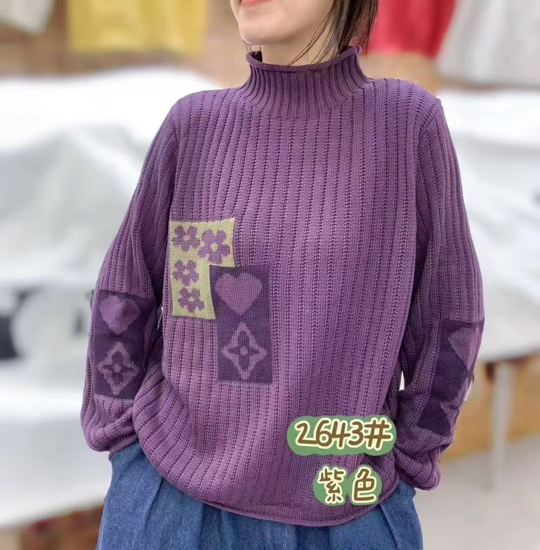 M-002新款宽松洋气冬季时尚百搭半高领提花套头针织衫