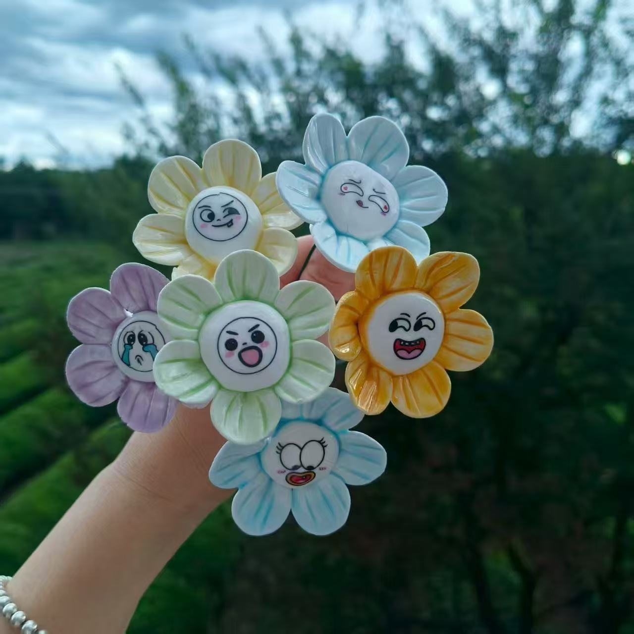 景德镇手工陶瓷花朵仿真永生花桌面摆件家居装饰品搞怪创意表情花