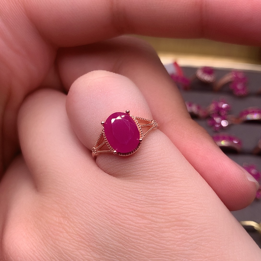 红宝石戒指银S925镶嵌