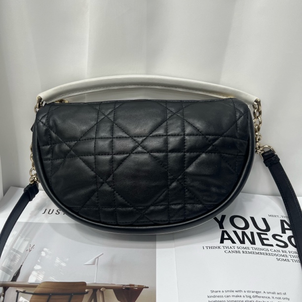 95新 DIOR/迪奥 Dior迪奥vibehobo系列 羊皮黑色藤格纹21年