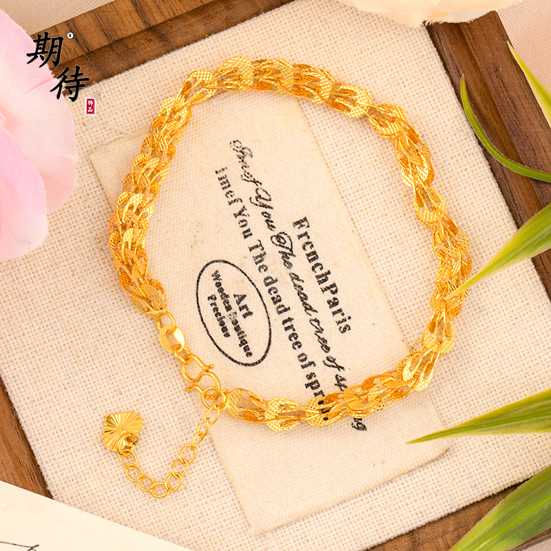 新品1笔1强保色凤尾手链时尚气质国潮百搭羽毛新中式爆闪铜合金手