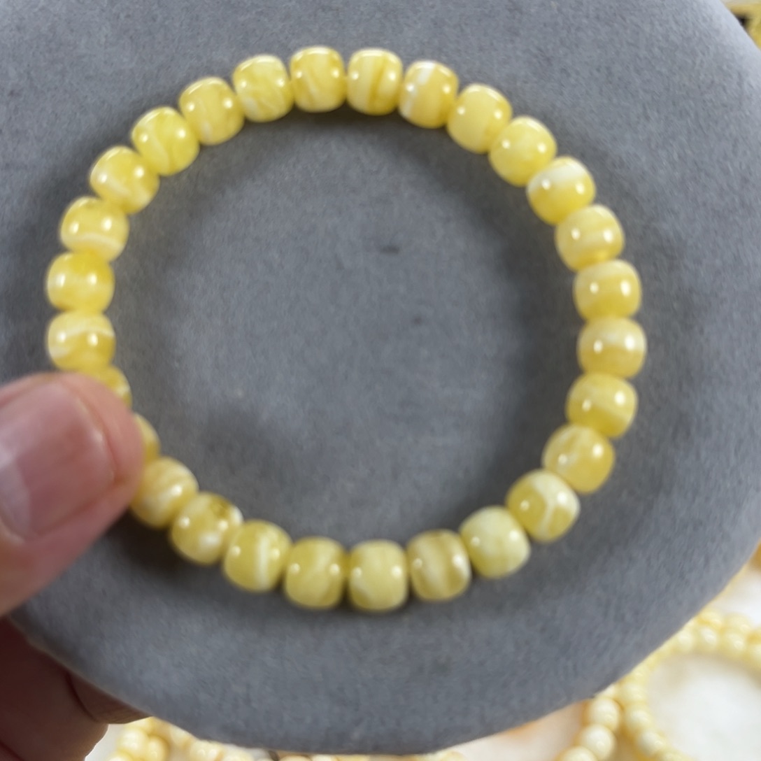 蜜蜡手串未镶嵌善**生纯天然俄料白花虎皮