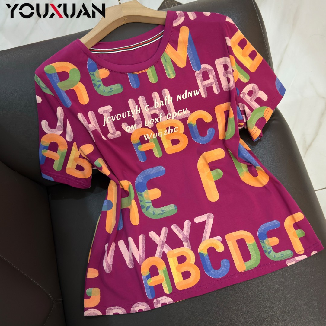 夏季新品女士短袖圆领休闲T恤上衣女装时尚百搭半袖小衫78272