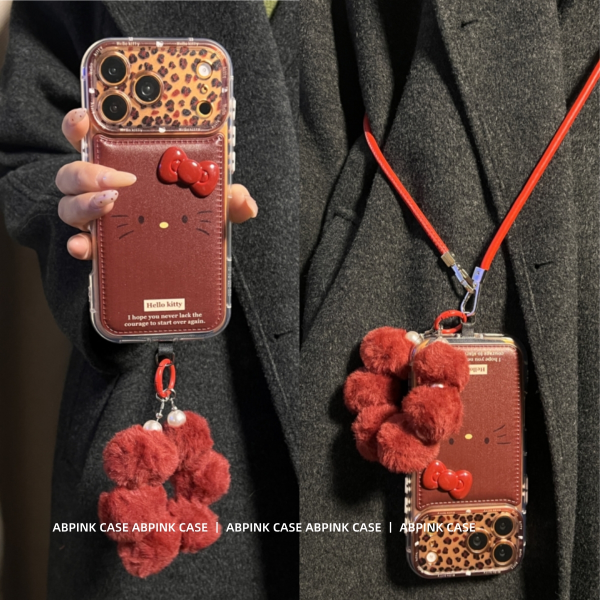 豹纹酒红蝴蝶结KT猫脸气囊皮纹适用iPhone17ProMax苹果16手机壳15