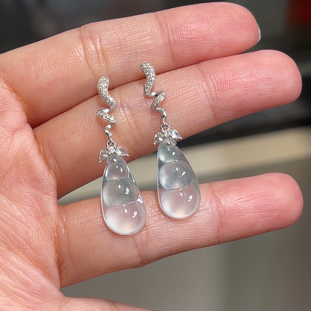 翡翠18K金镶嵌耳饰福豆