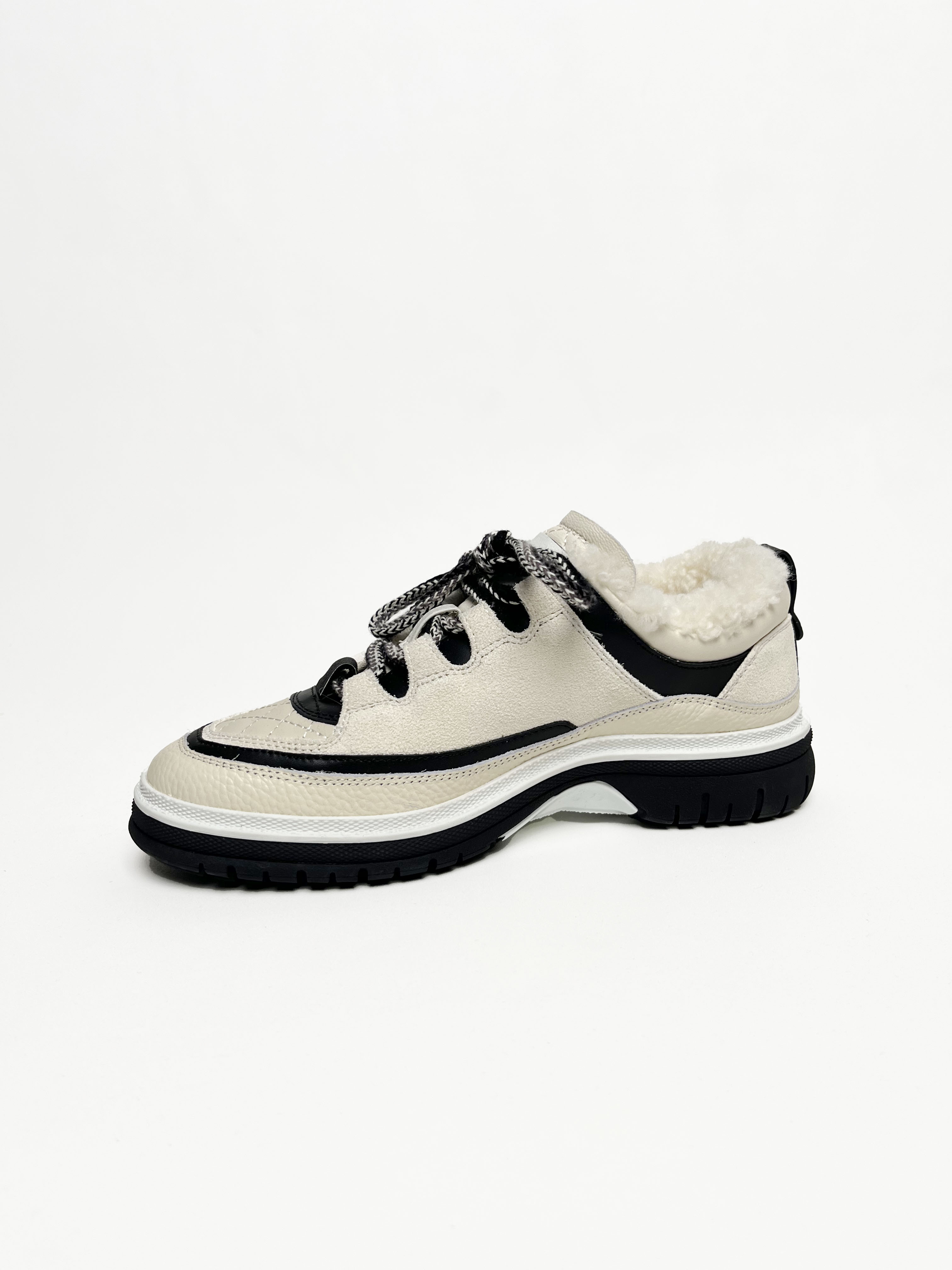 羊毛款黑白拼色熊猫鞋小白鞋女时尚真皮厚底运动休闲女鞋