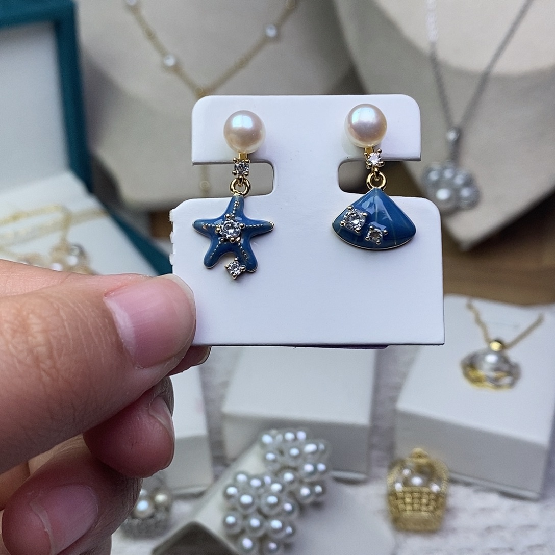 耳饰银S925镶嵌淡水珍珠