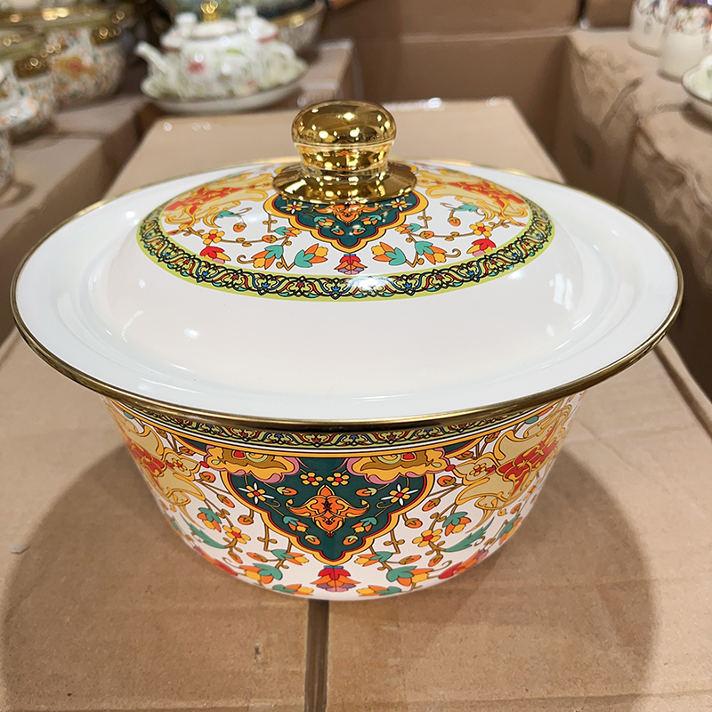 20cm带盖搪瓷盆老式怀旧盖盆保鲜碗拌馅和面盆猪油盆火锅店调料盆