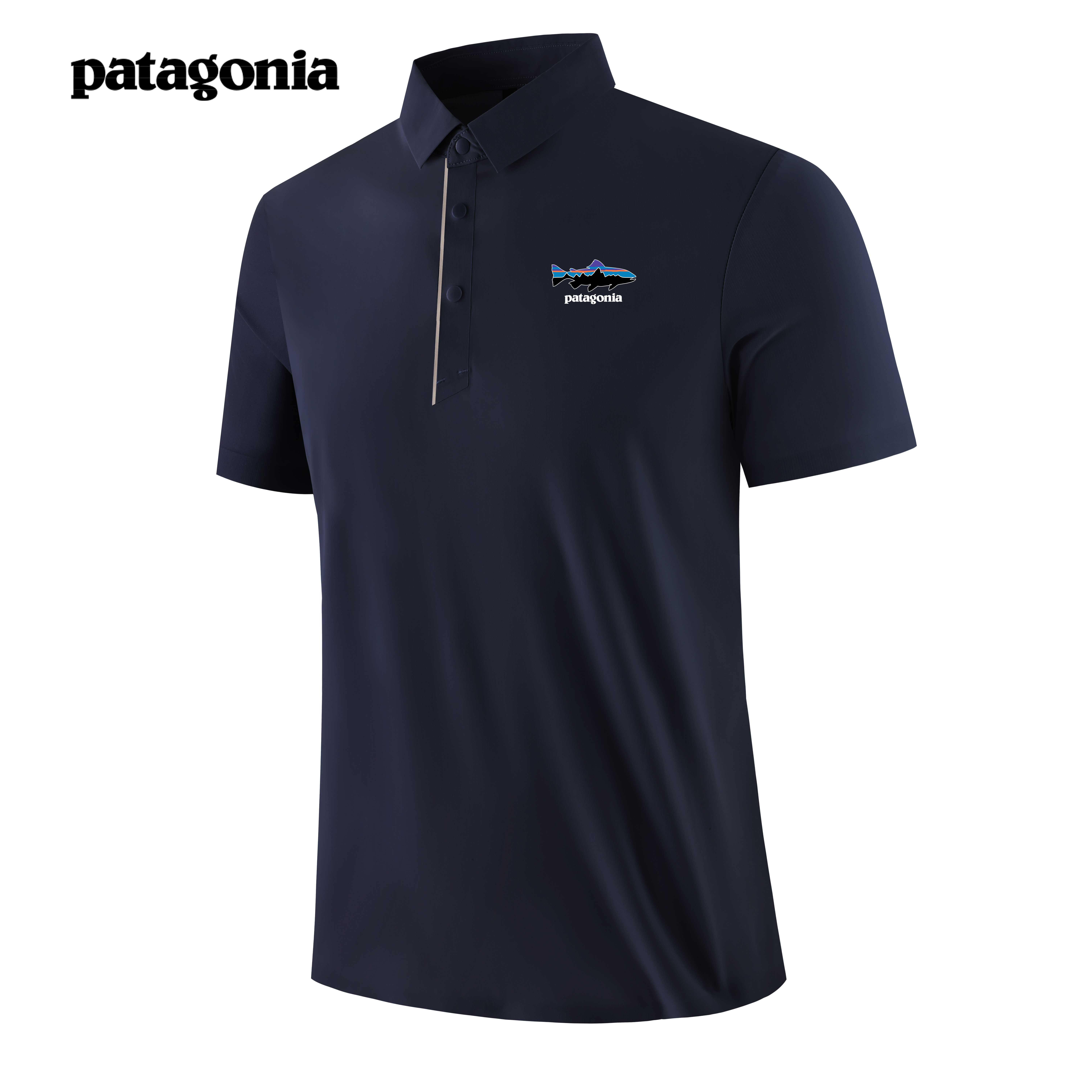 巴塔哥尼亚春夏弹力户外运动短袖T恤男士纯色速干Polo领半袖上衣