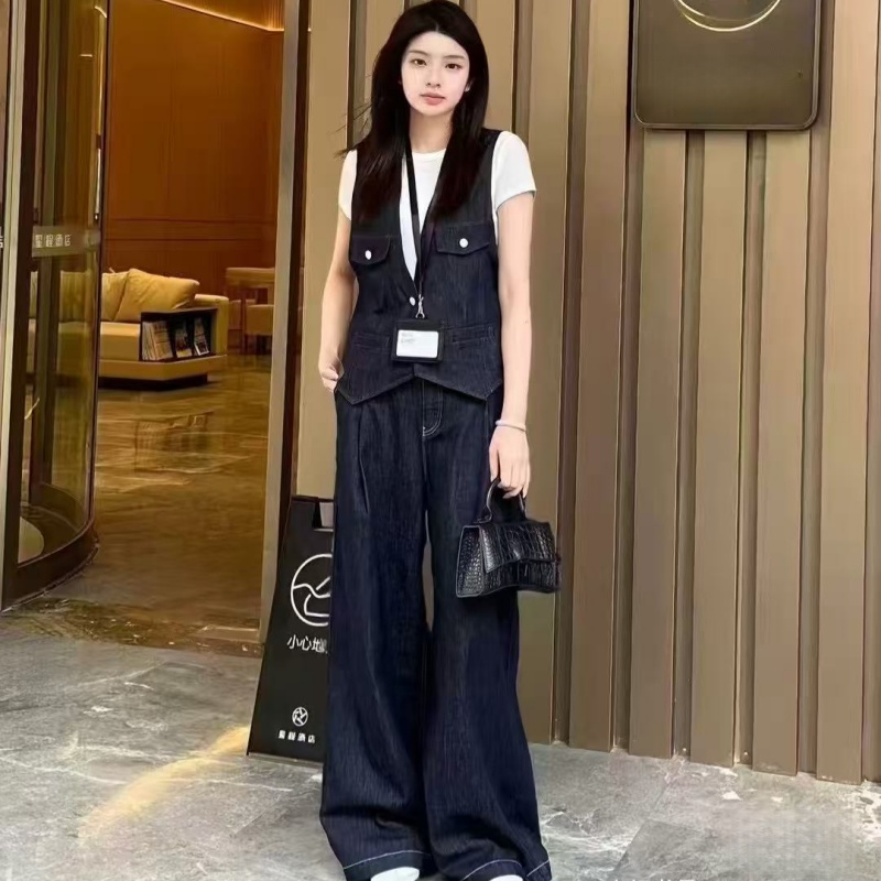艾诺丝贝贝2025夏季新款时尚牛仔马甲牛仔阔腿裤套装女50421537