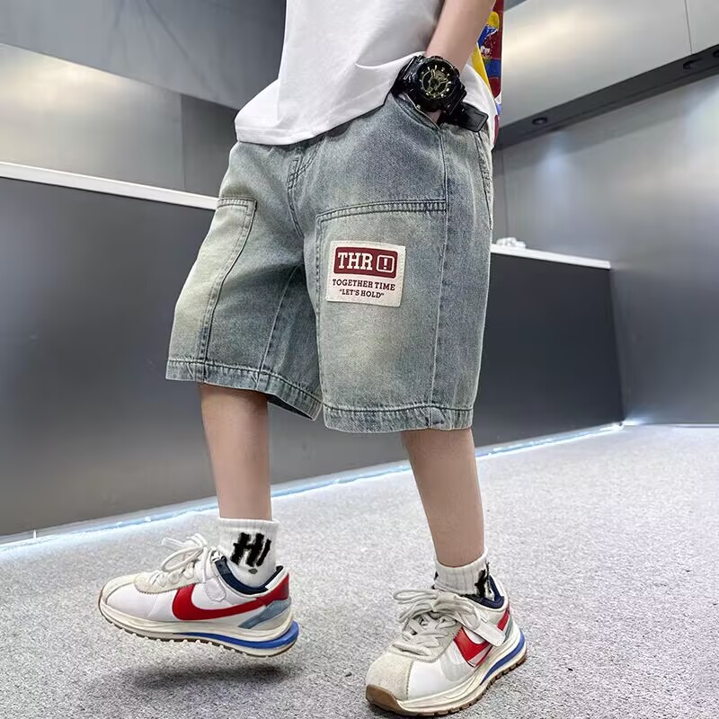 男童牛仔短裤夏季薄款时尚拼接七分裤中大童休闲裤子