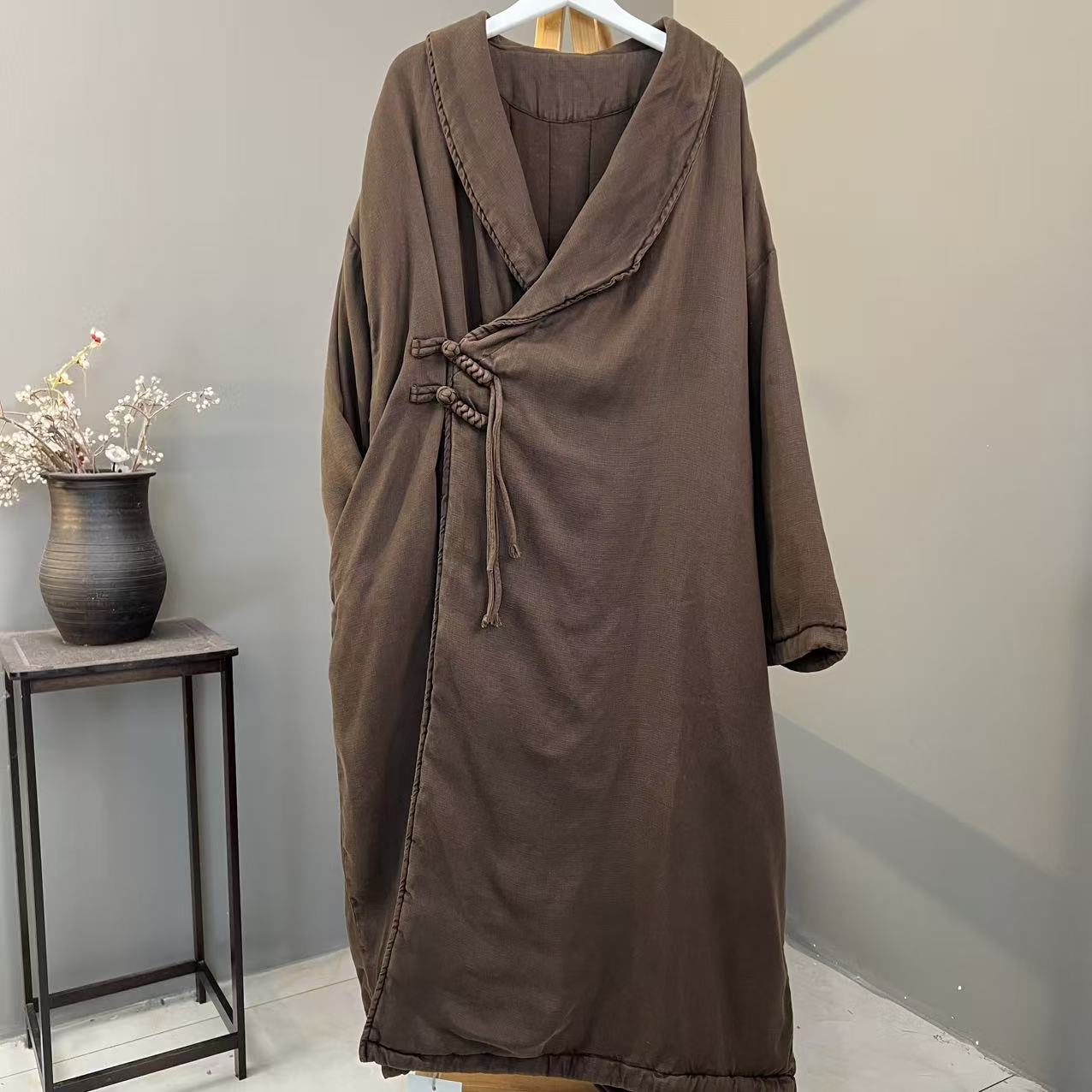 （悻鑫）棉衣 长款手工盘扣流苏款 汉麻0085（衣长115胸围150）