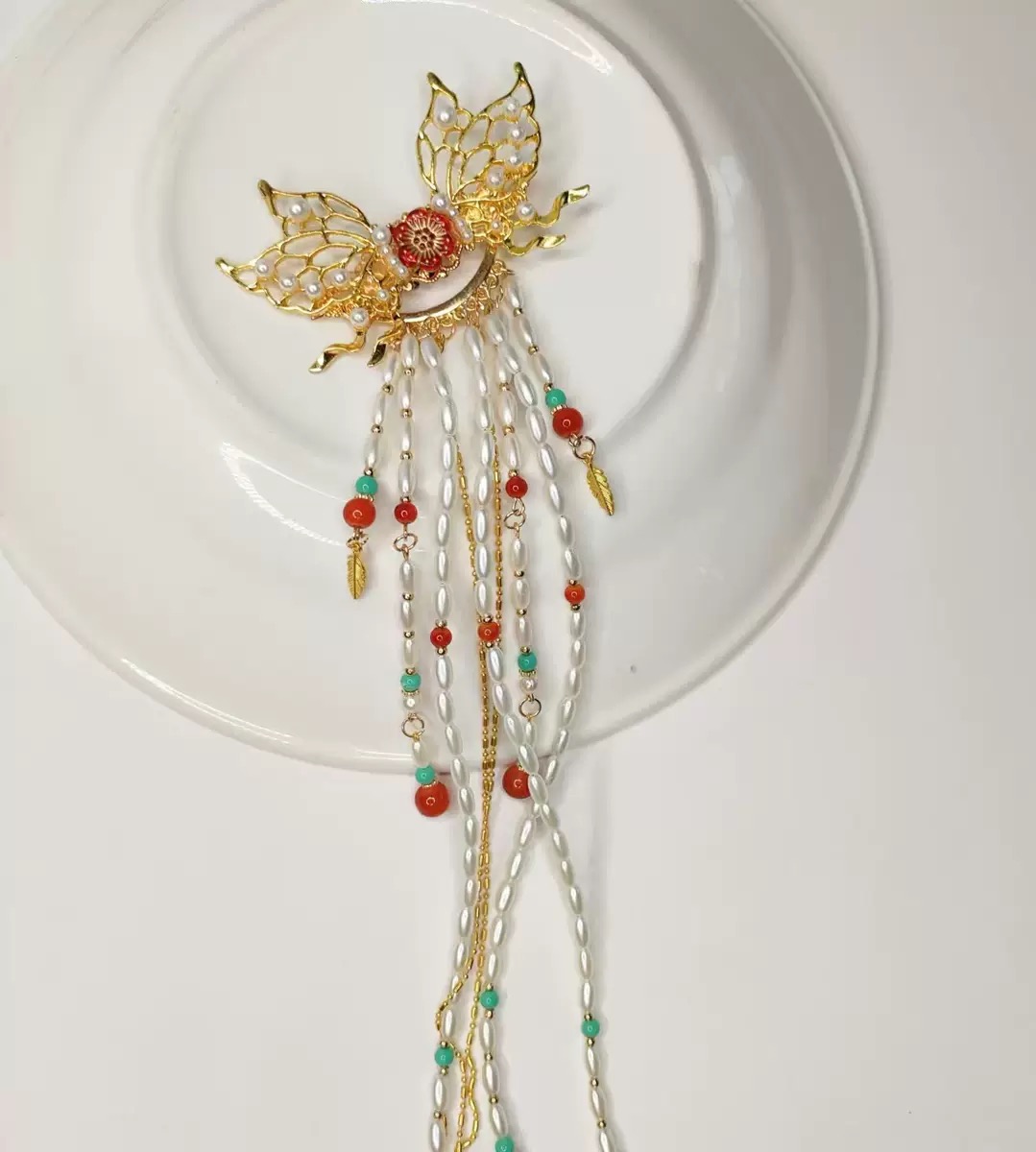 【云鬓花颜阁合金后压】金鸢蝶舞后压新中式汉服发饰仙气古风夹B61