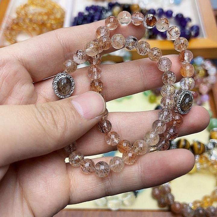 水晶手链银S925镶嵌黑金超