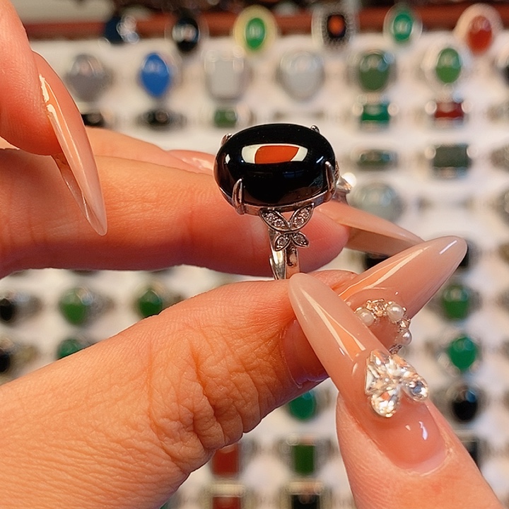 玛瑙/玉髓银S925镶嵌戒指