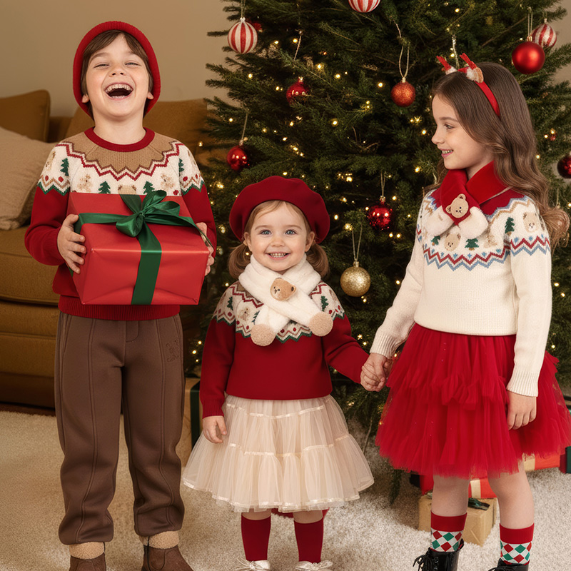 PAWINPAW【节日款】25年秋冬男女童费尔岛圣诞圆领毛衣PCKAF4C61E