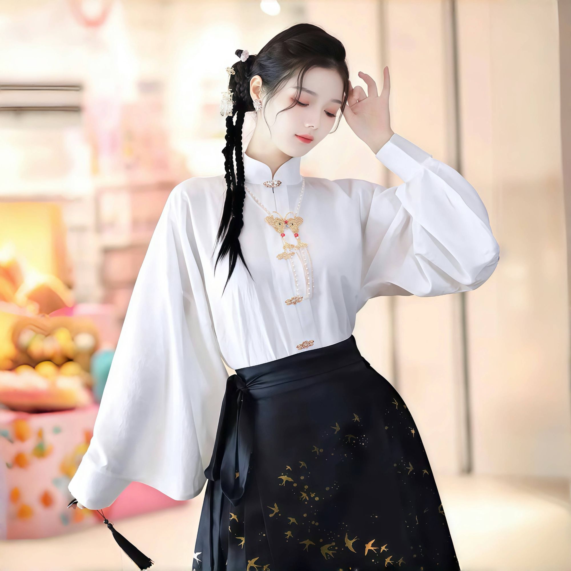 【琵琶袖上衣】马面裙搭配上衣冬季厚款满暗纹提花盘扣新中式