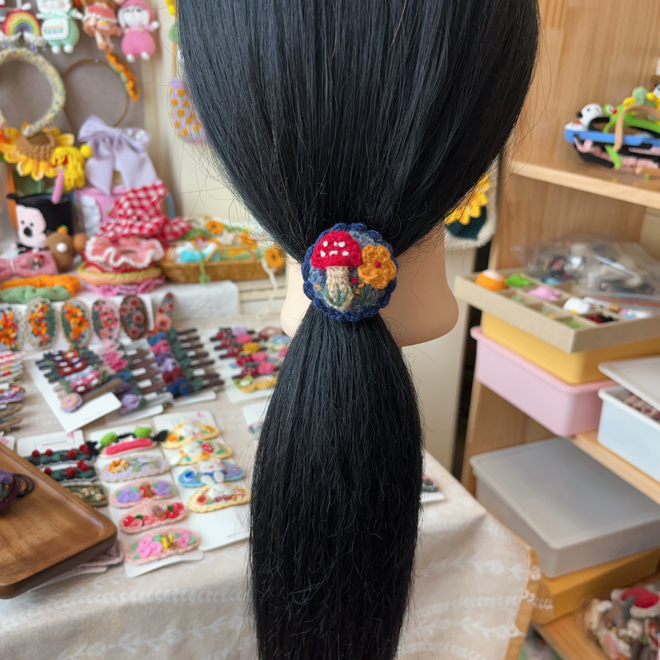 原创设计高弹力发绳蘑菇头绳羊毛线头绳秋冬发绳复古头绳甜美头绳