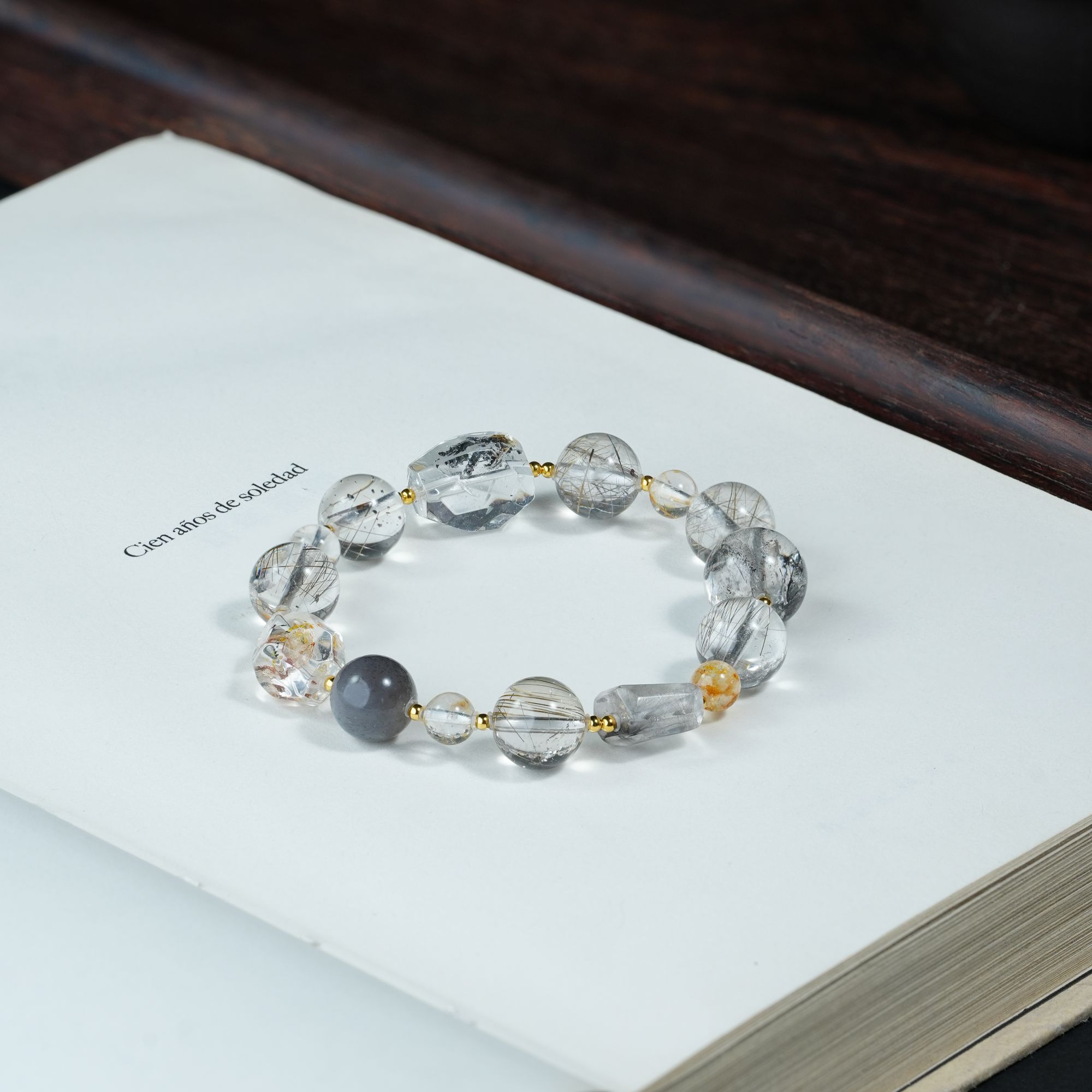 【无阻】花奢珠宝 银发晶＋黑银钛18k手串（多样性发货）