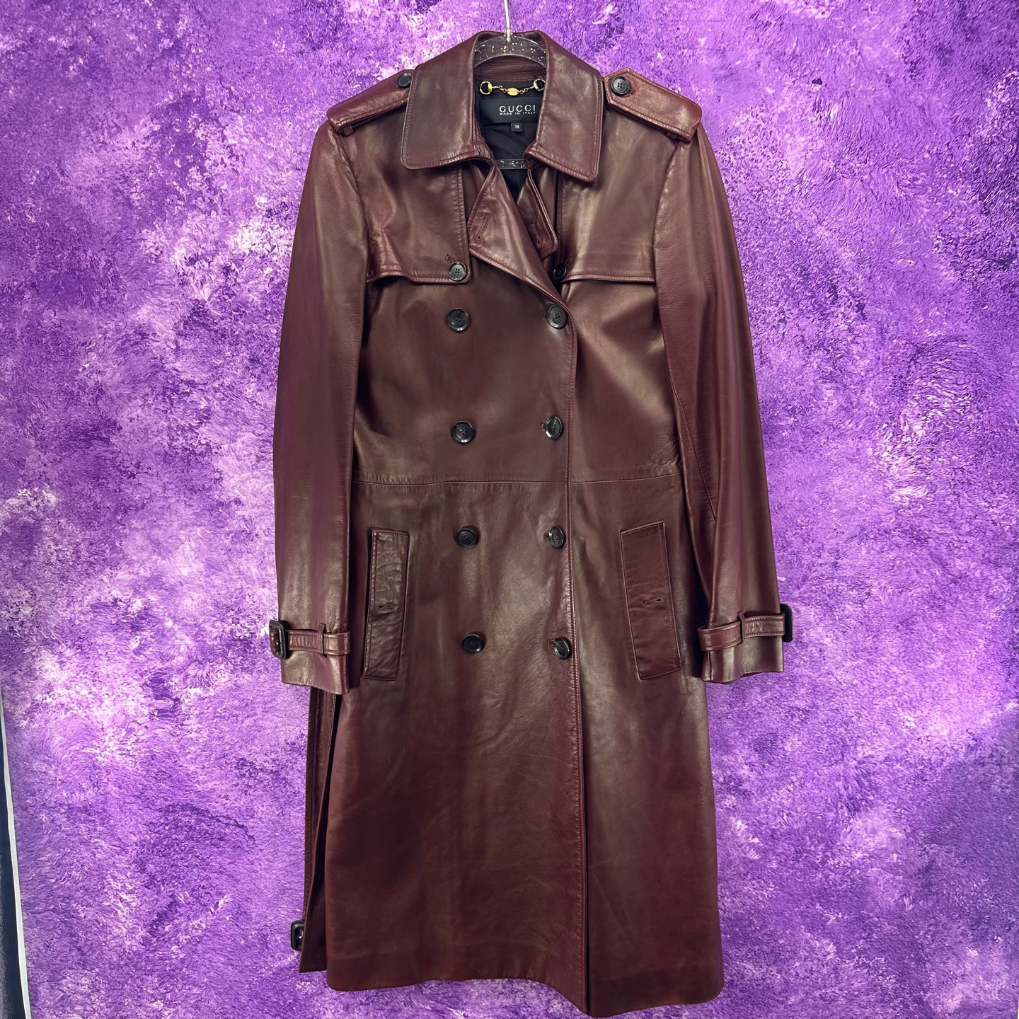 99新 GUCCI/古驰 葡萄籽奢潮/Gucci皮革翻领风衣/38外套轻奢