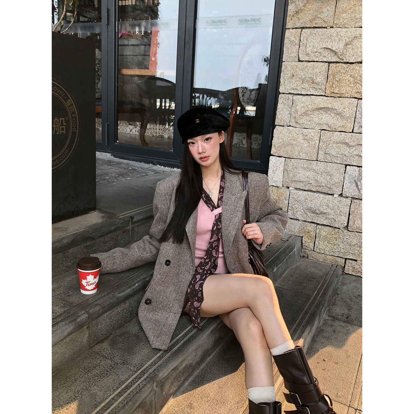 【瑞士学院】冬季气质复古高级感赫本HD毛呢外套254U3766      