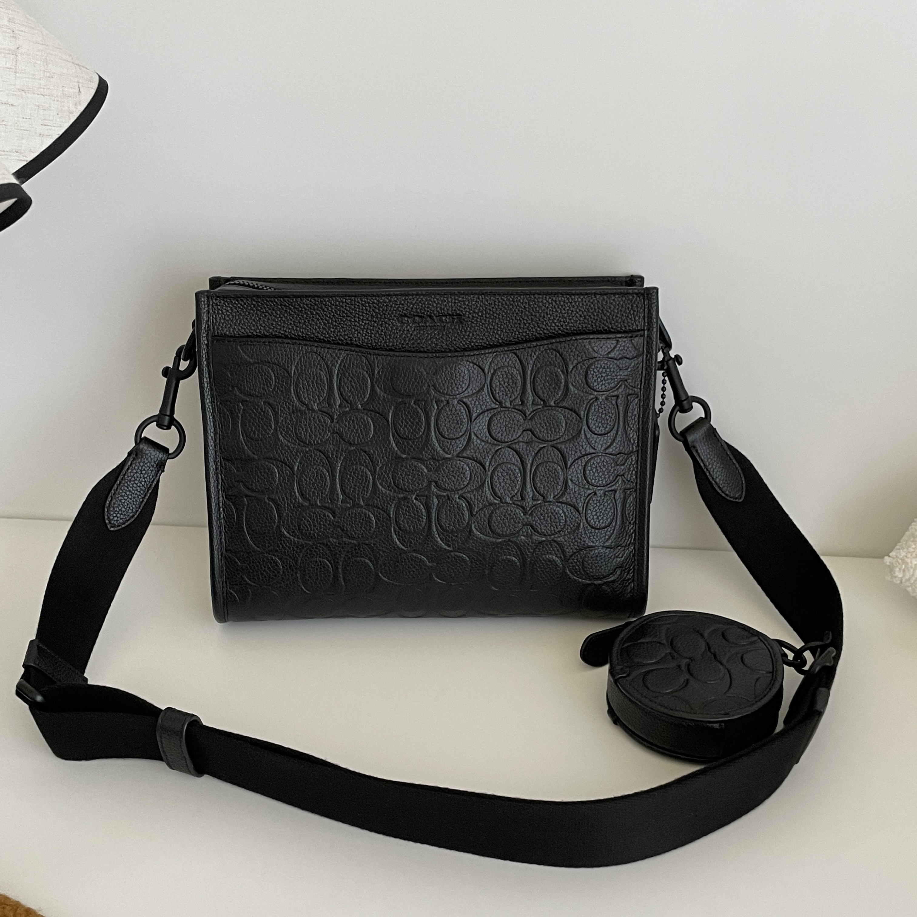 99新 COACH/蔻驰 Hitch 25黑色牛皮单肩包 5216