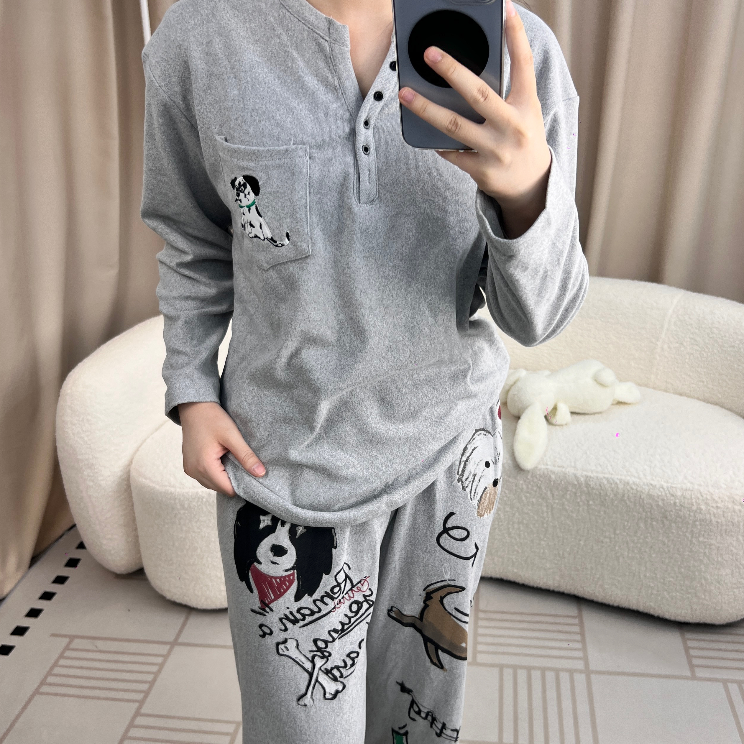 德绒保暖加厚少女睡衣长袖秋冬款套头百搭可外穿带胸垫家居服套装