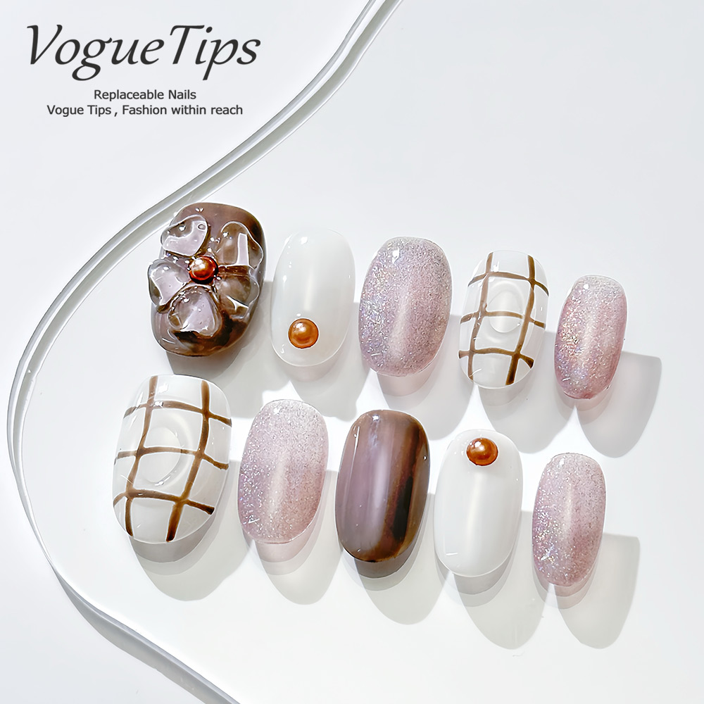 VogueTips 紫雾梦乡手工穿戴甲短圆新款手绘高级感显白ZB335