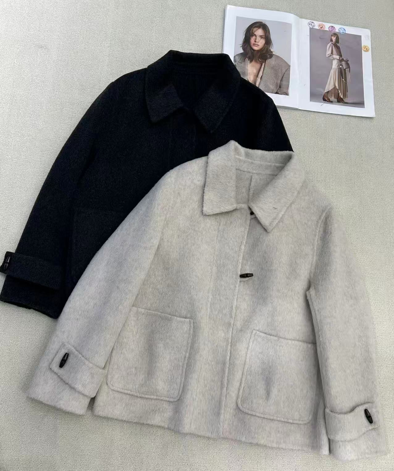 88172-3952 中长款呢大衣娃娃领双面呢翻领双口袋大衣服毛呢外套