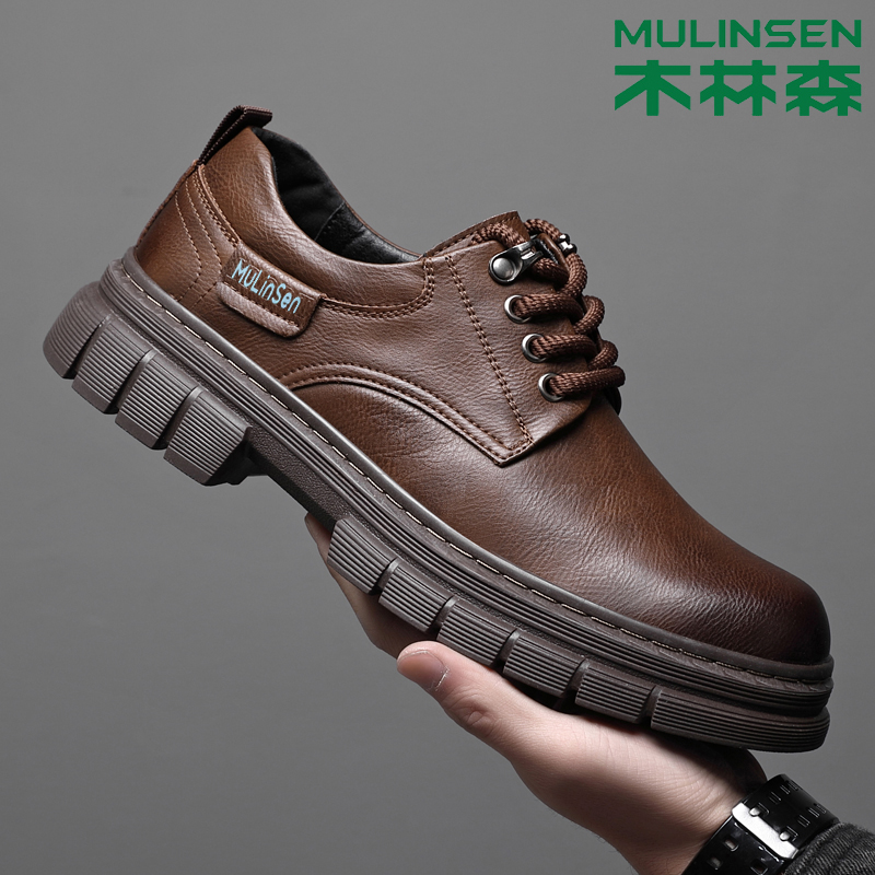 木林森男鞋2025秋冬季新款男士真皮商务休闲低帮增高厚底工装鞋子