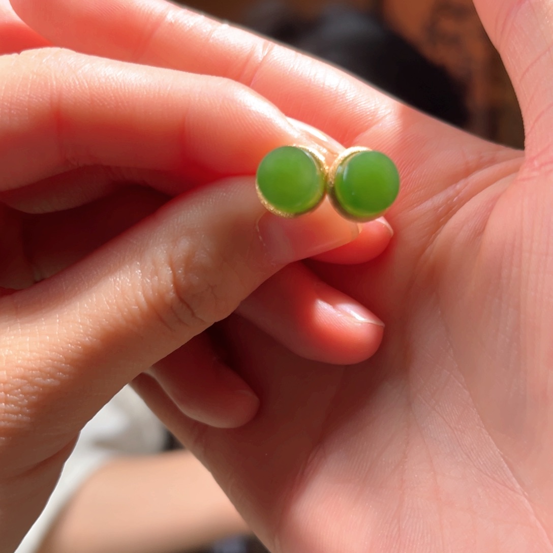 银S925镶嵌和田玉耳饰碧玉耳钉98