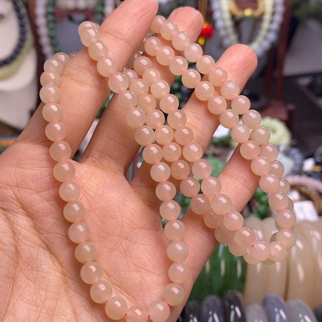 和田玉熟藕粉108佛珠未镶嵌