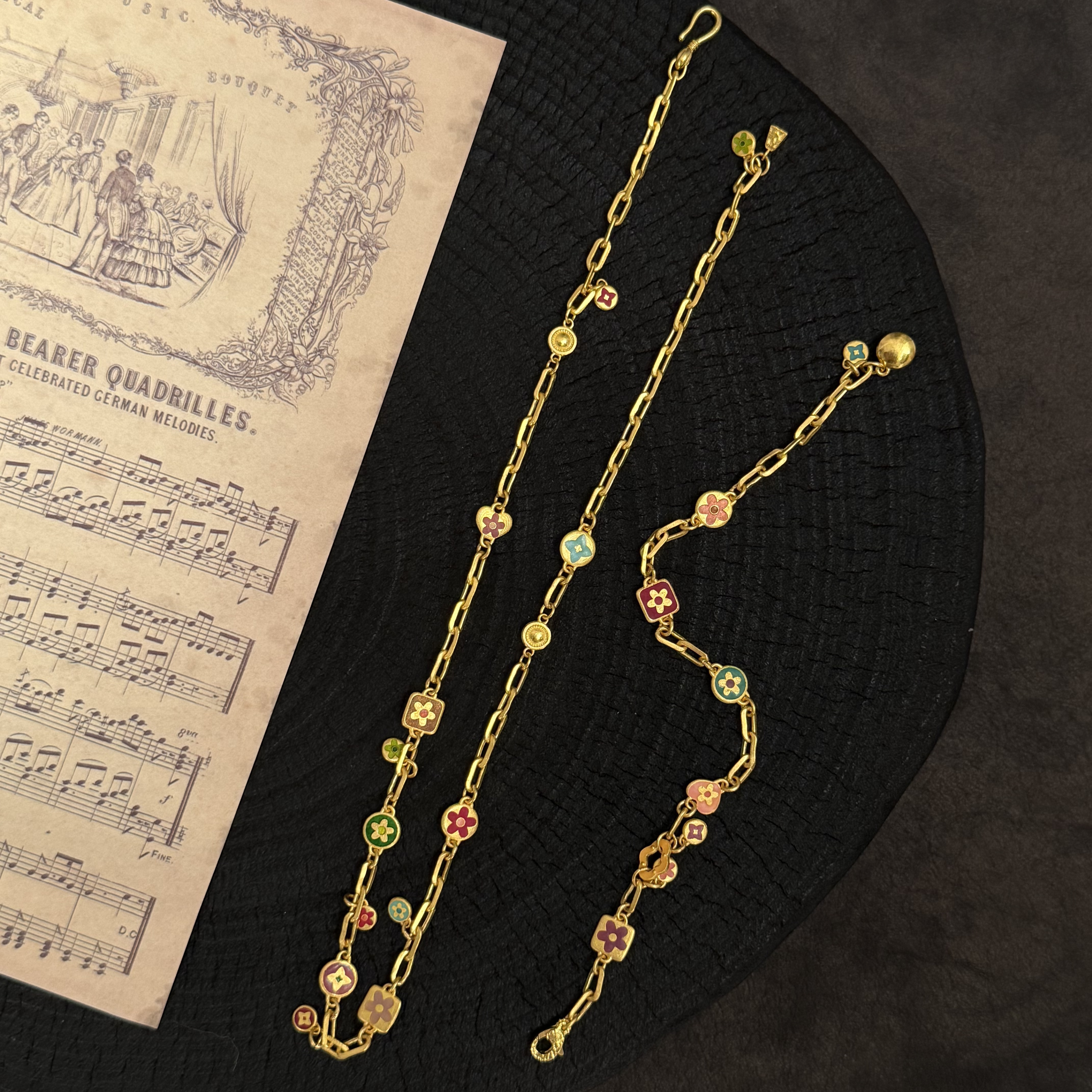 【金娜娜】金韵繁花项链  足金999 细工原版 高温烧蓝中古老钱风  