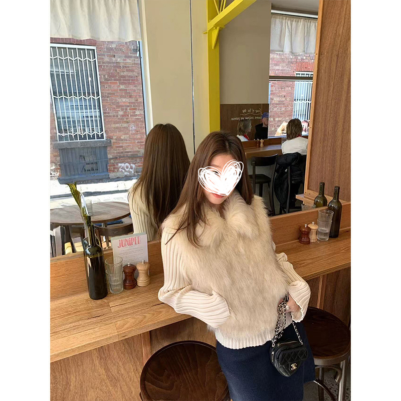 Moses Queen/魔西女王韩式翻领拼接针织开衫外套女秋冬假两件外搭