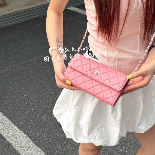95新 Chanel/香奈儿 樱花粉CF两折钱包woc单肩包