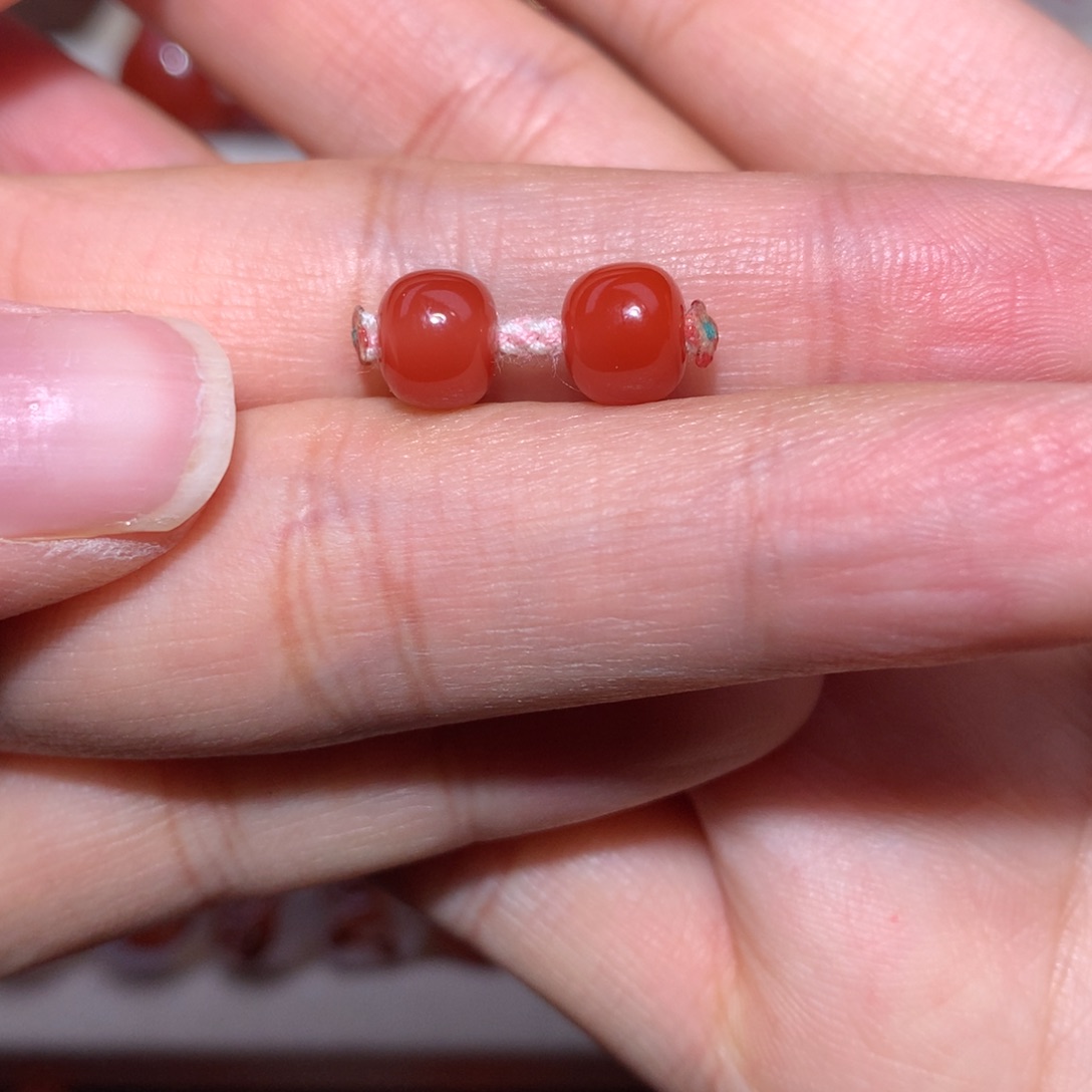 南红玛瑙柿子锦对珠未镶嵌7×6