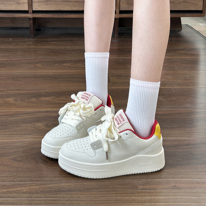 5CM厚底增高米红休闲板鞋女鞋ins潮流2025秋季新款学生百搭运动鞋
