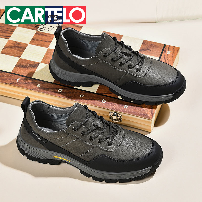 卡帝乐鳄鱼秋季休闲鞋男百搭耐磨户外运动徒步登山旅游男士真皮鞋