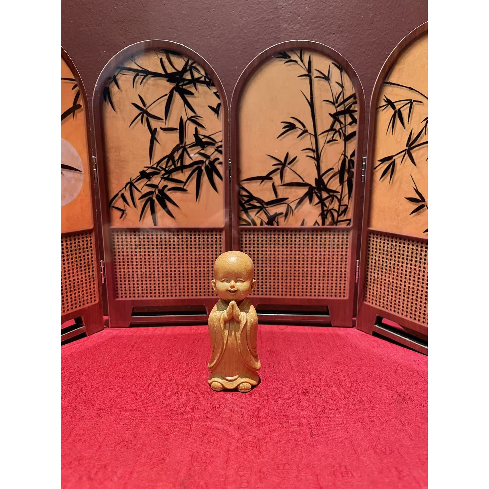 黄金檀实木雕刻自在小和尚摆件手把件木雕工艺品高8cm