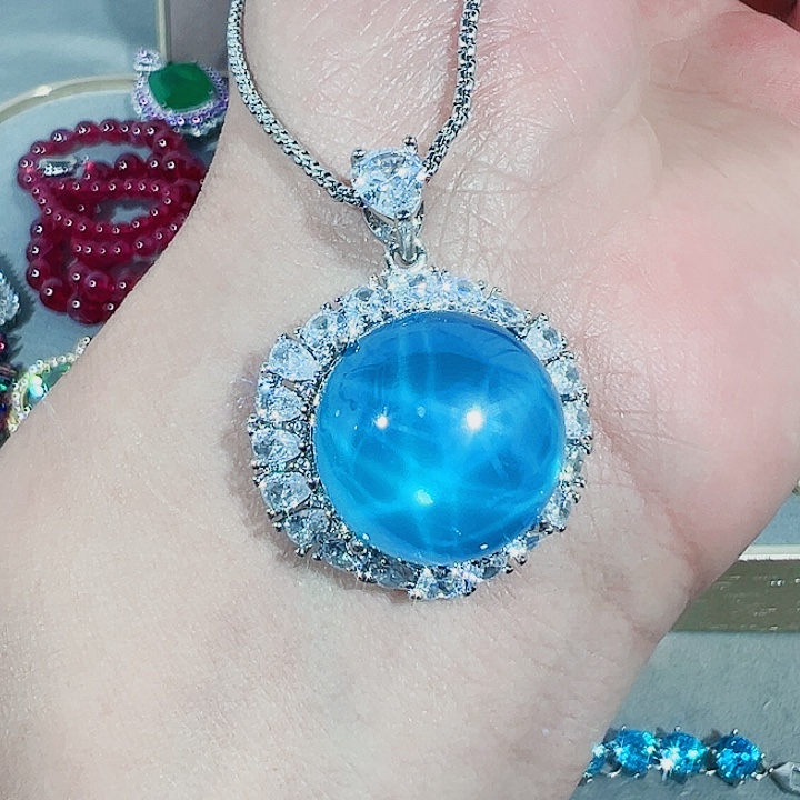 非金属红色蓝色满镶嵌吊坠戒指