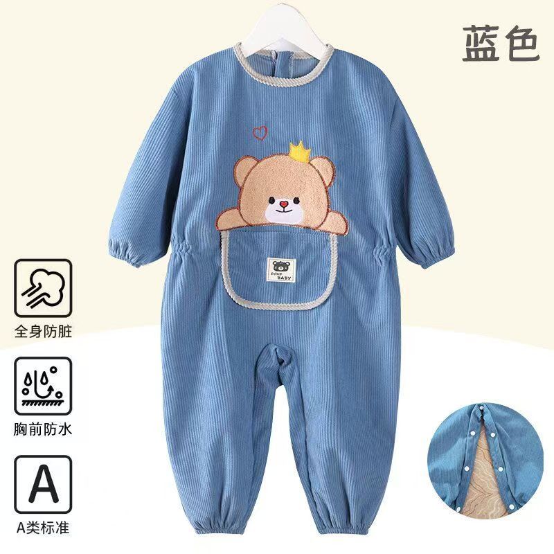 新款宝宝罩衣防脏防水儿童耐磨宝宝连体长款罩衣秋冬爬行服爬爬服