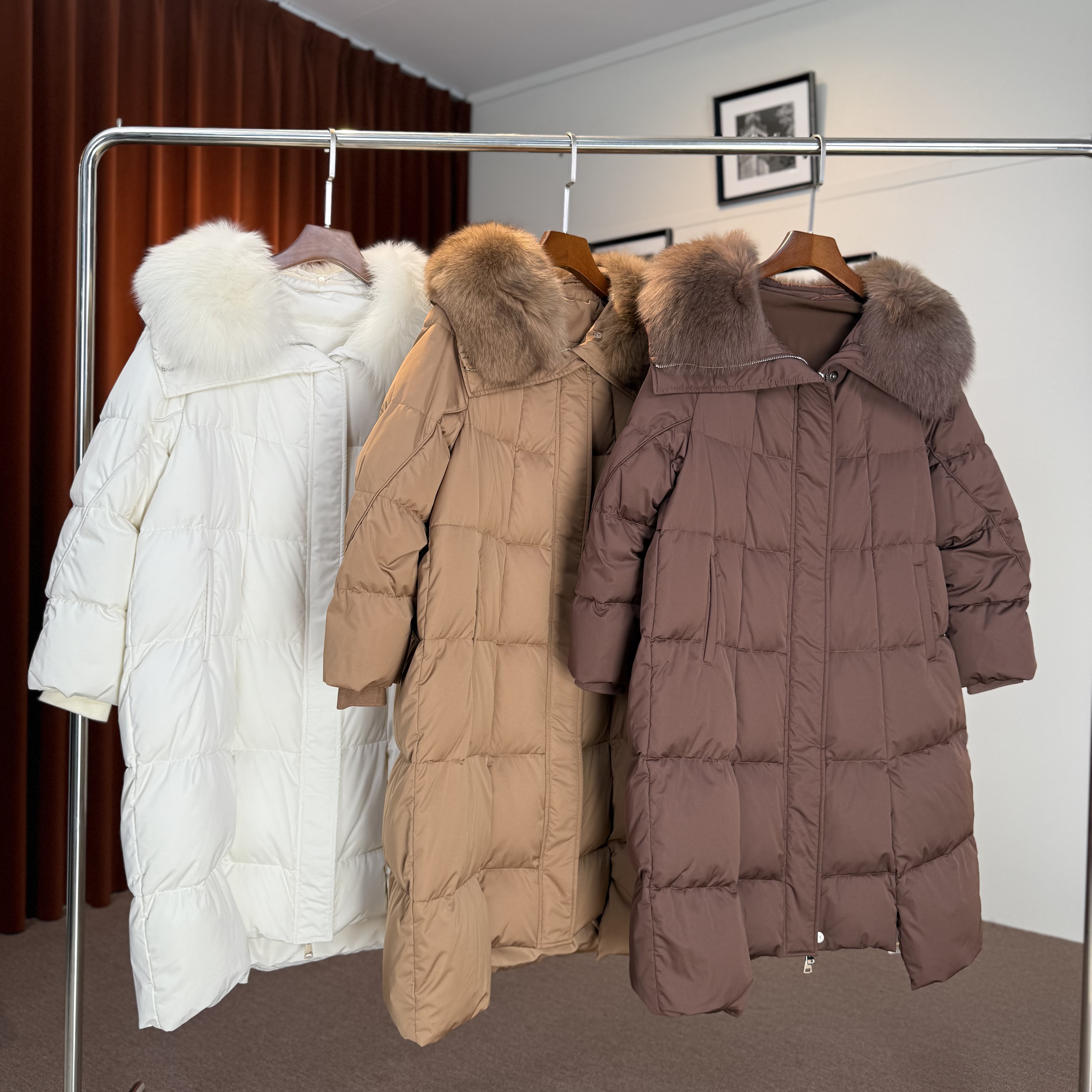 拼接冬款狐狸毛大毛领拉链90白鹅绒吸口千金风休闲风韩版长款女士