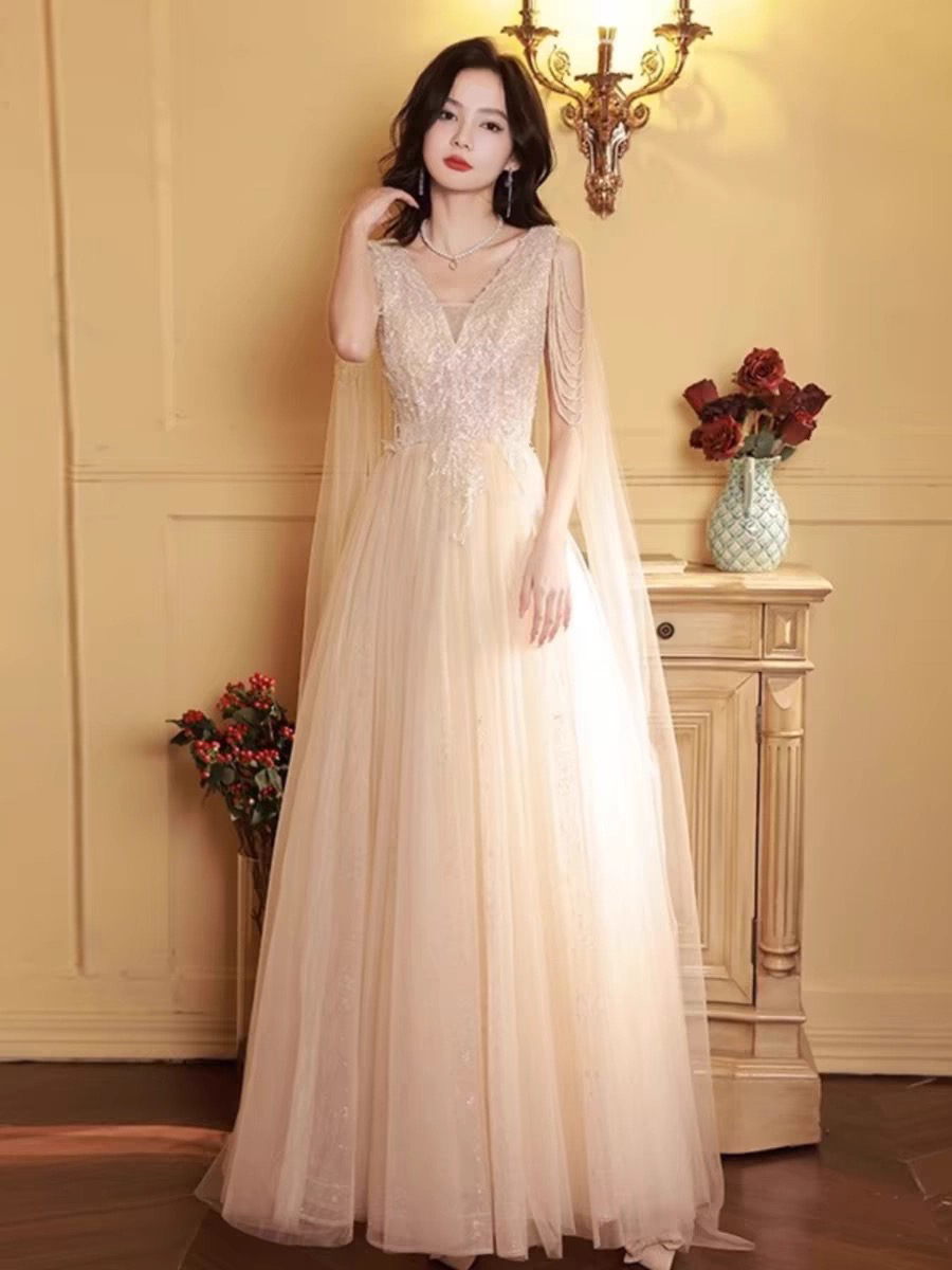 宴会晚礼服2025夏季新款气质名媛长款连衣裙艺考高级感主持人礼服