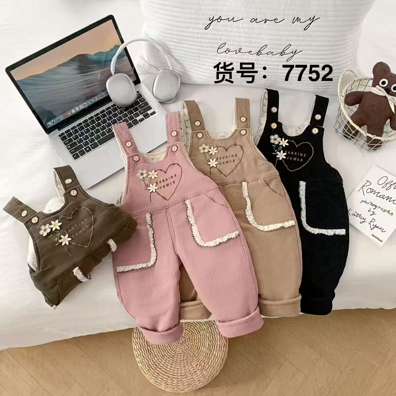 儿童背带棉裤秋冬机洗棉花加厚温感棉裤CS女童外穿保暖背带裤子