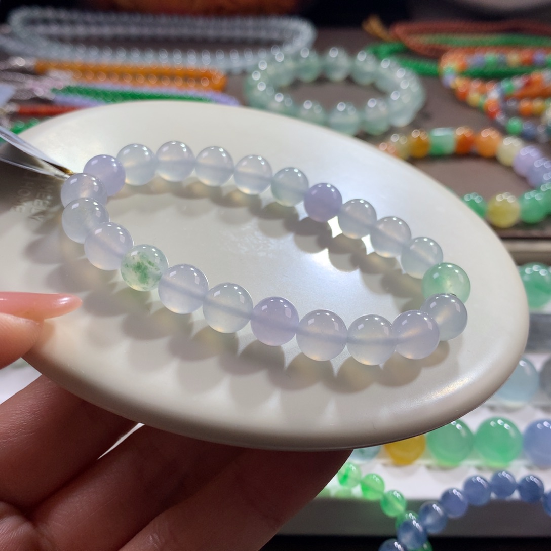 翡翠未镶嵌手链冰润幻彩卡7.9-8.7