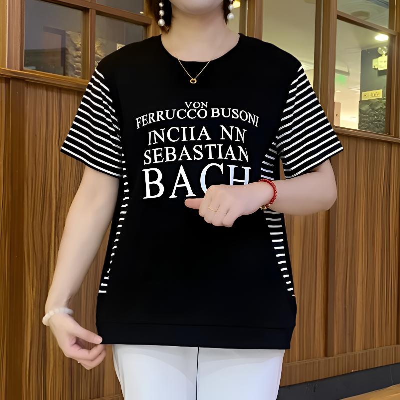 常规T恤短袖圆领夏季大码时尚休闲风潮流宽松拼接印花洋气t桖打底