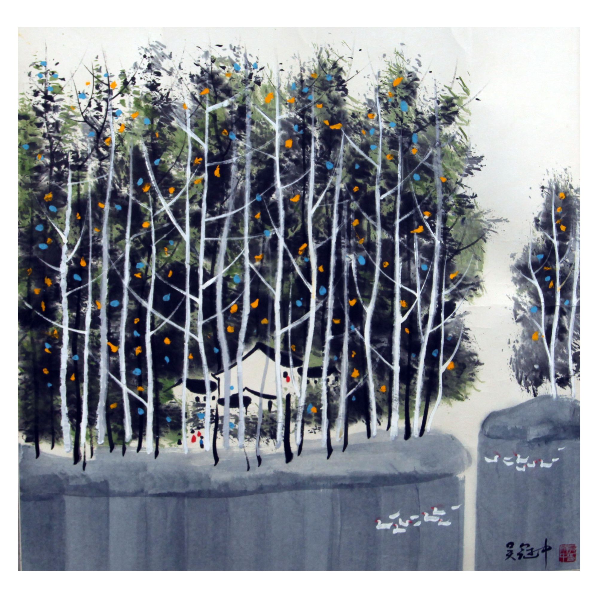 WGZ  白桦林  67X68  纸本镜片
