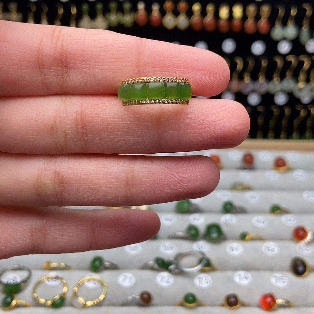 和田玉银S925镀金镶嵌耳饰