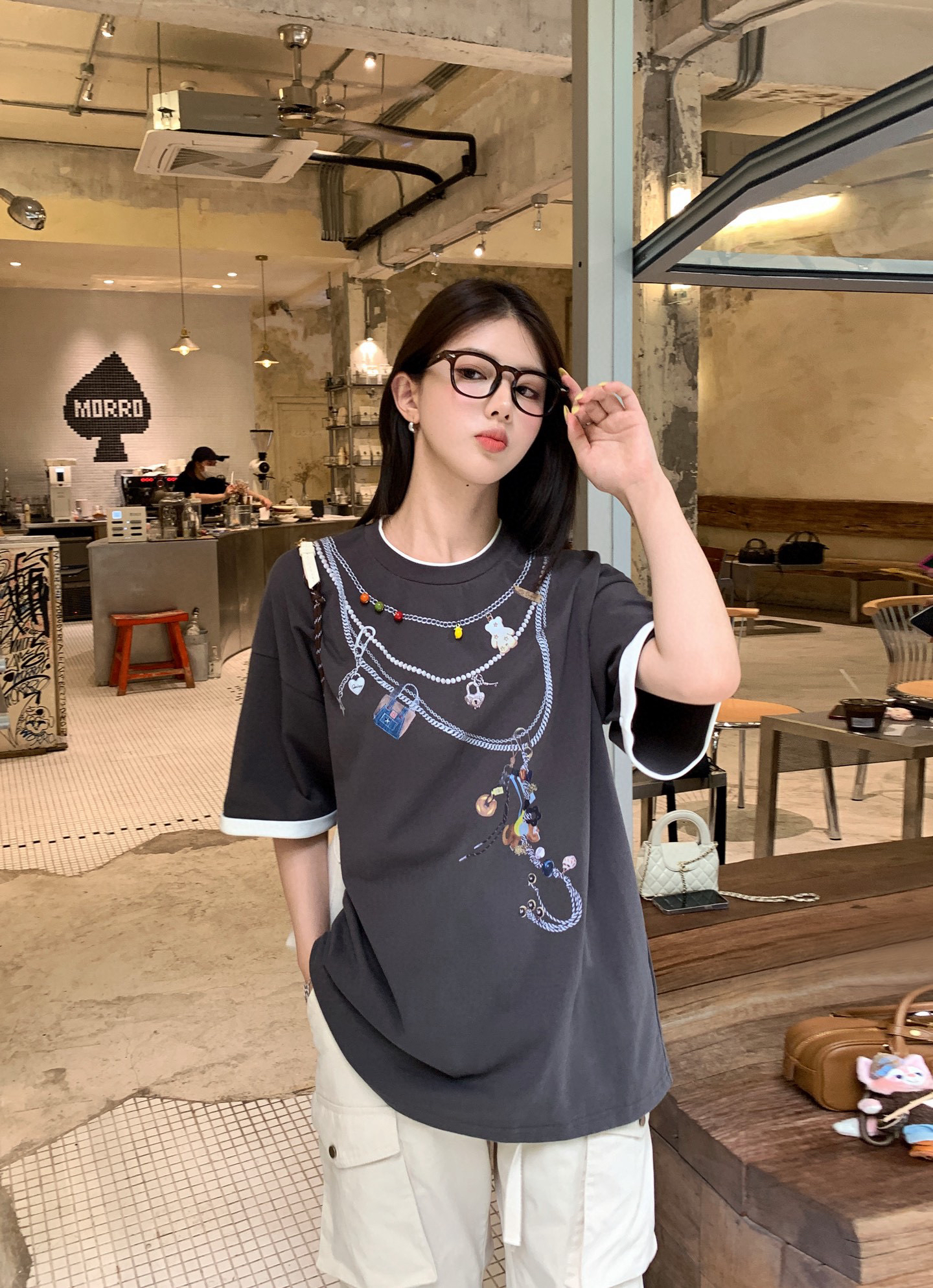 Mto Quinn｜25S夏季新款上新撞色翻边链条印花顶珠短袖T恤