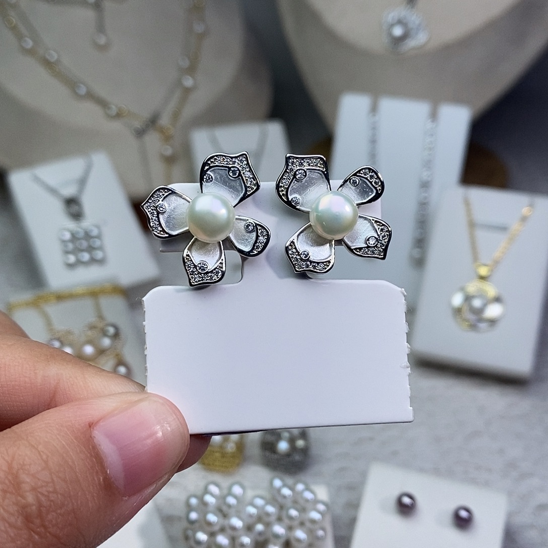 淡水珍珠耳饰银S925镶嵌